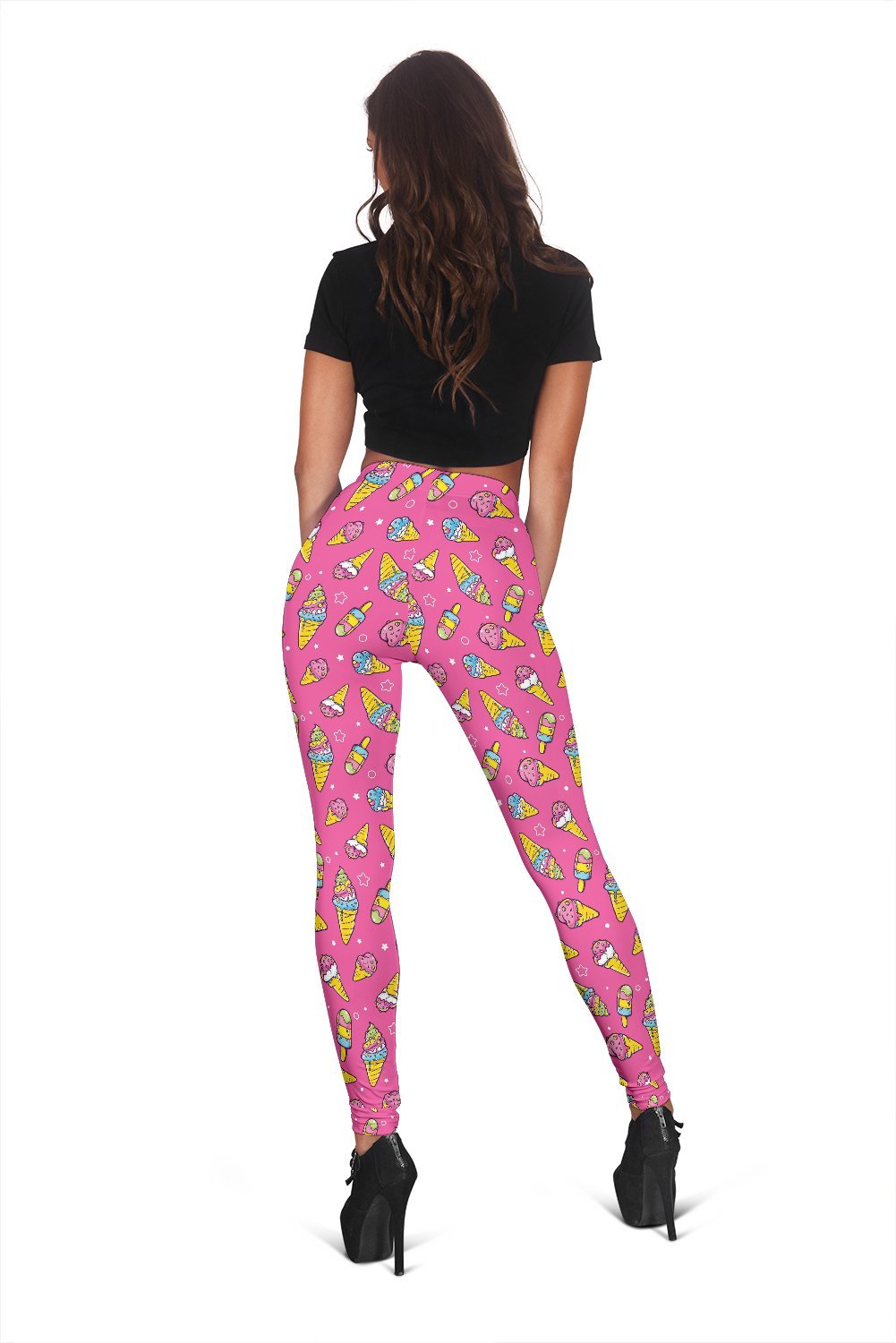 Pink Ice Cream Cone Pattern Print Women Leggings-grizzshop