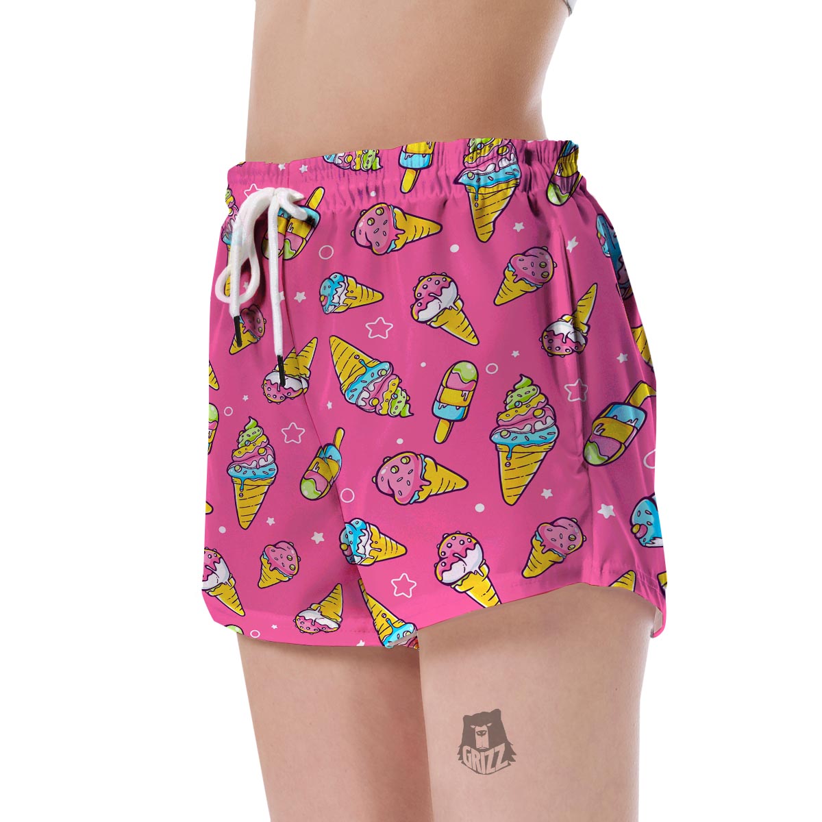 Pink Ice Cream Cone Pattern Print Women's Shorts-grizzshop