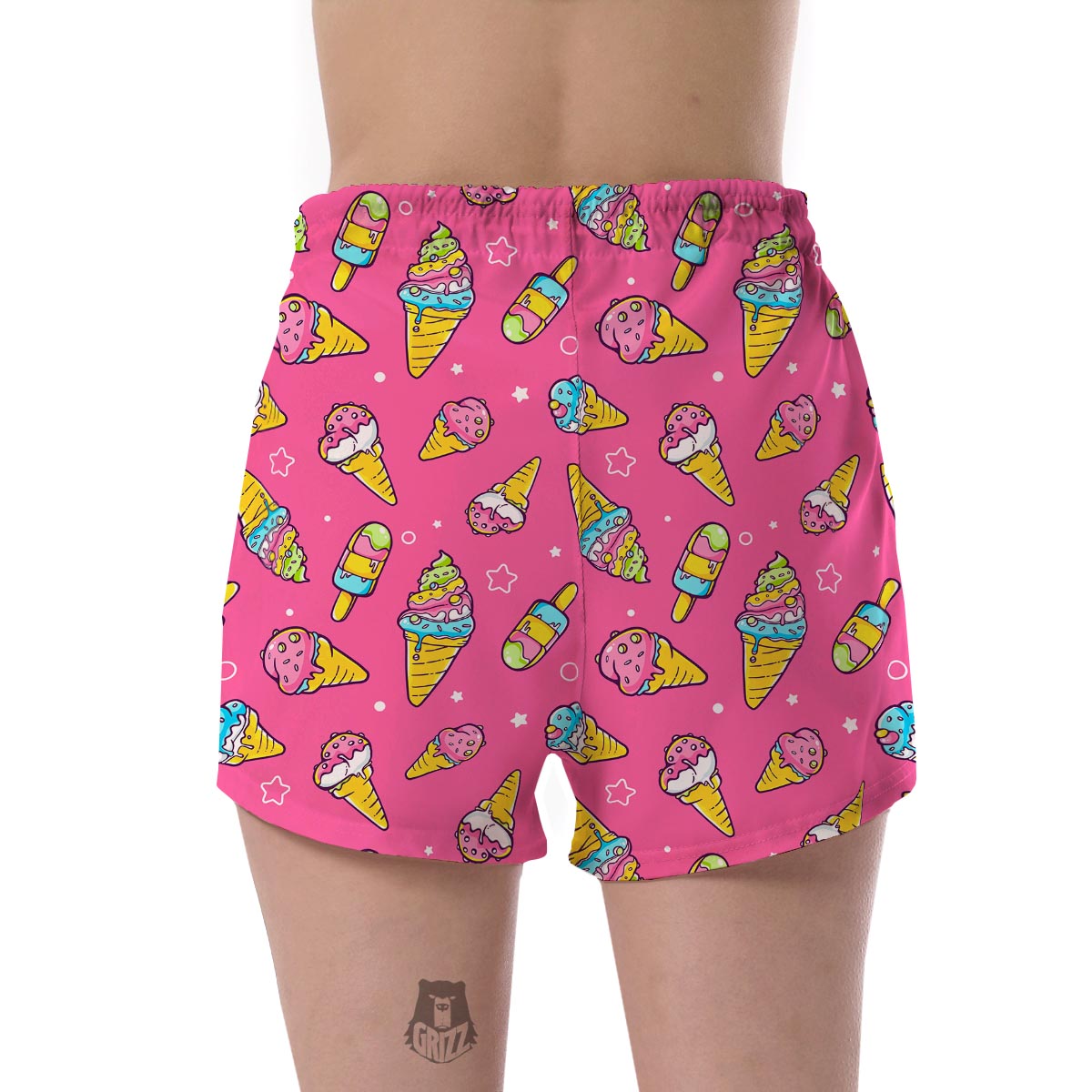 Pink Ice Cream Cone Pattern Print Women's Shorts-grizzshop