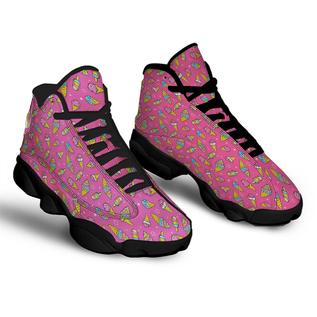 Pink Ice Creams Cute Print Pattern Black Basketball Shoes-grizzshop