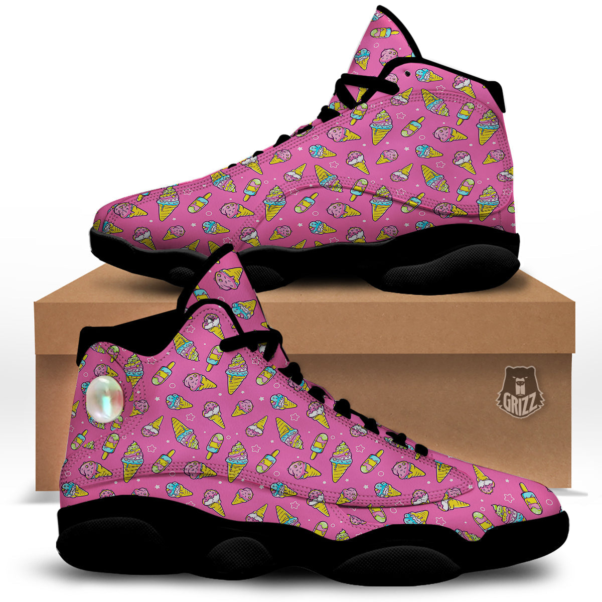 Pink Ice Creams Cute Print Pattern Black Basketball Shoes-grizzshop