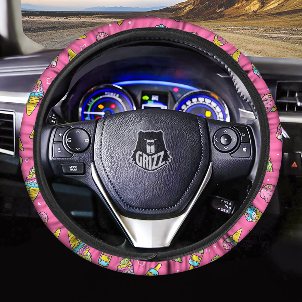Pink Ice Creams Cute Print Pattern Car Steering Wheel Cover-grizzshop