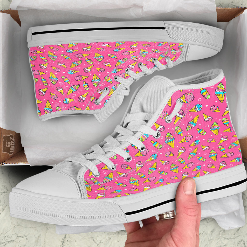 Pink Ice Creams Cute Print Pattern White High Top Shoes-grizzshop
