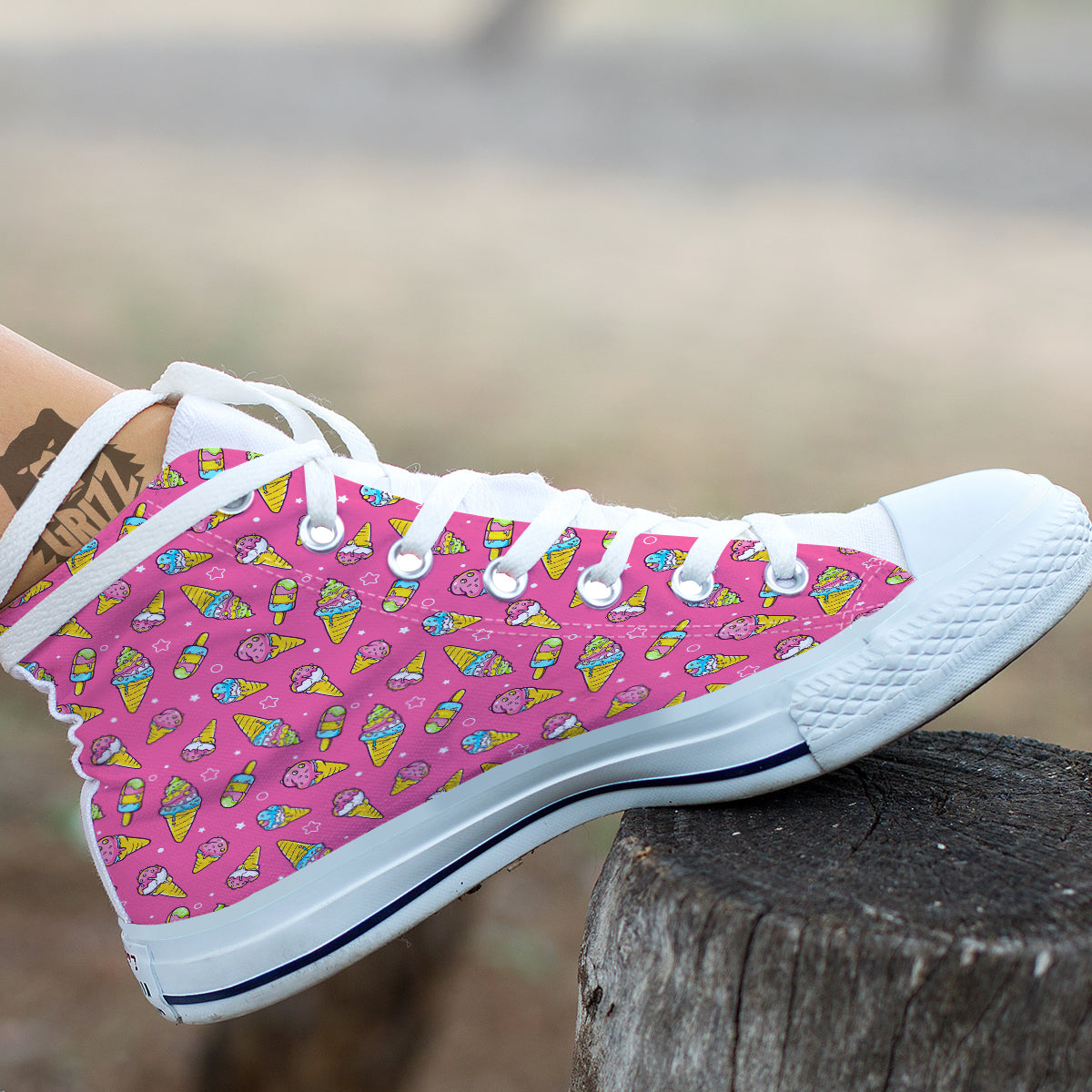 Pink Ice Creams Cute Print Pattern White High Top Shoes-grizzshop