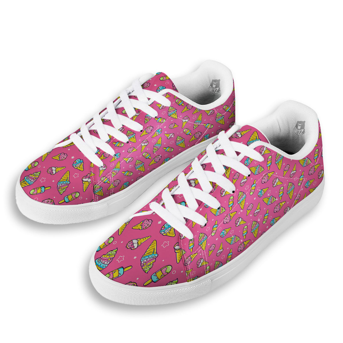 Pink Ice Creams Cute Print Pattern White Low Top Sneakers-grizzshop