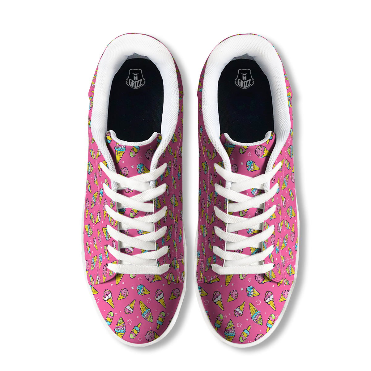 Pink Ice Creams Cute Print Pattern White Low Top Sneakers-grizzshop