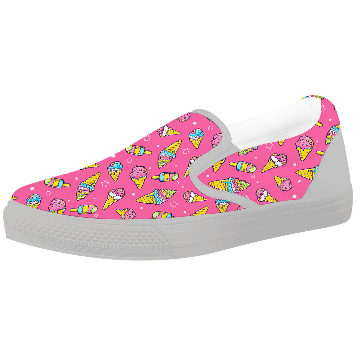 Pink Ice Creams Cute Print Pattern White Slip On Shoes-grizzshop