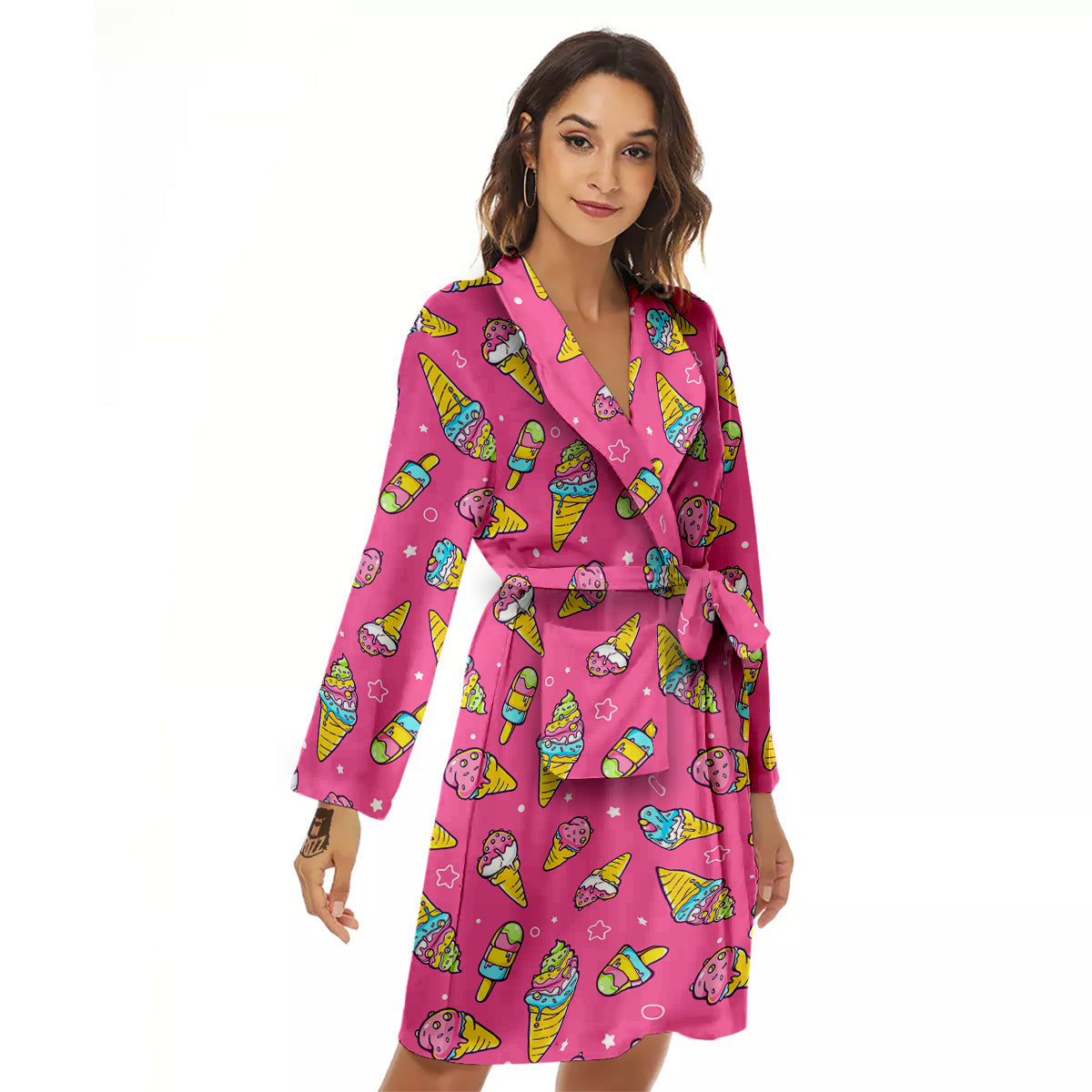 Pink Ice Creams Cute Print Pattern Women's Robe-grizzshop