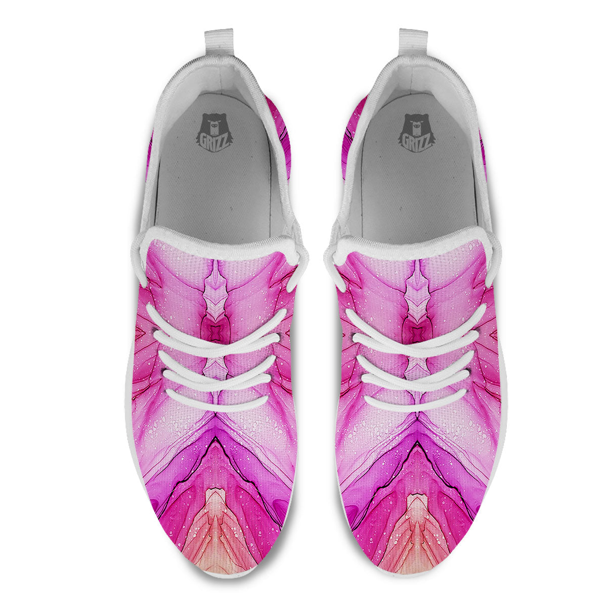 Pink Kaleidoscope Print White Athletic Shoes-grizzshop