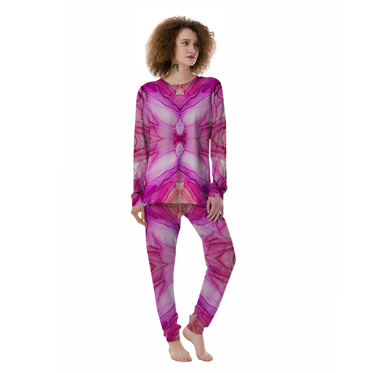 Pink Kaleidoscope Print Women's Pajamas-grizzshop