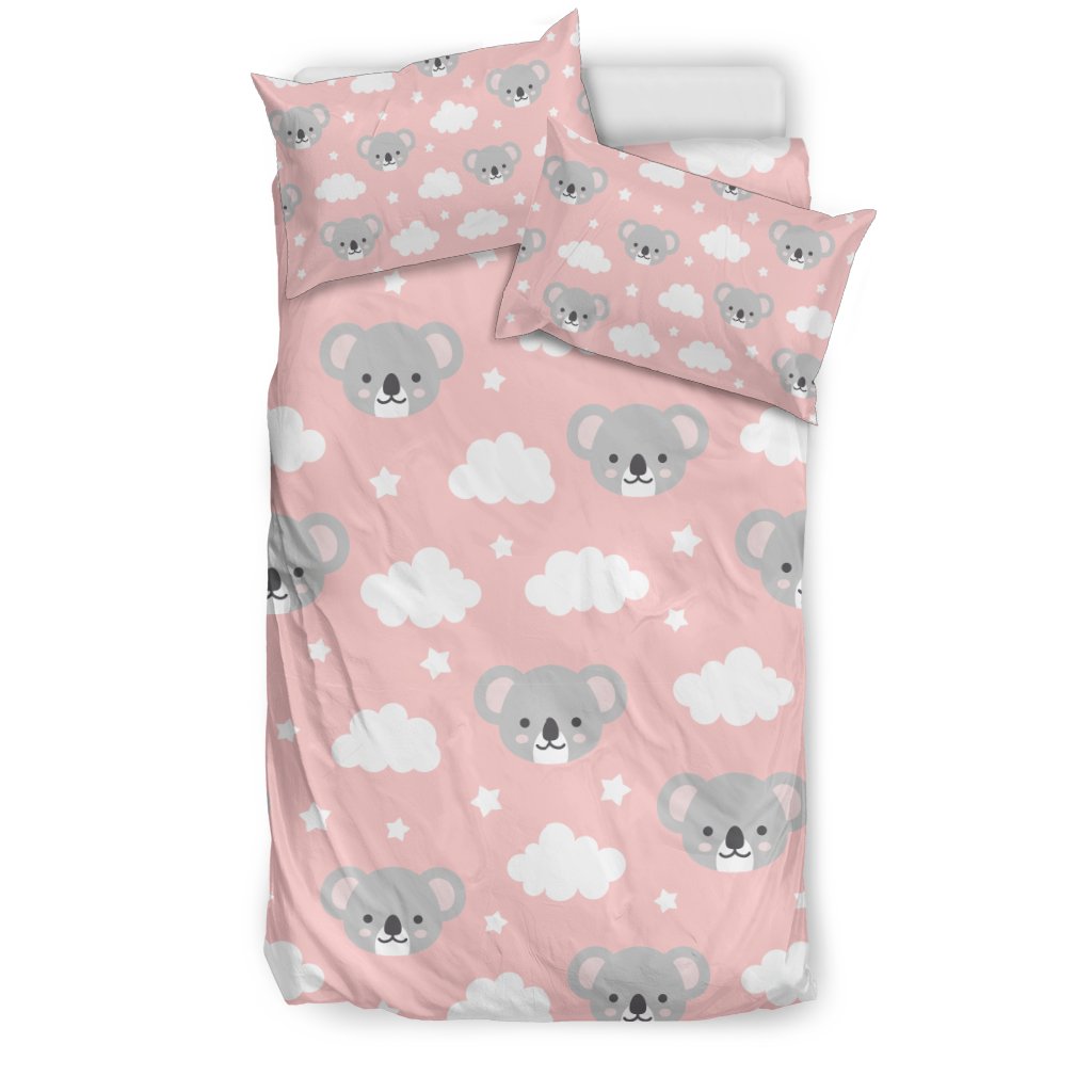 Pink Koala Pattern Print Duvet Cover Bedding Set-grizzshop