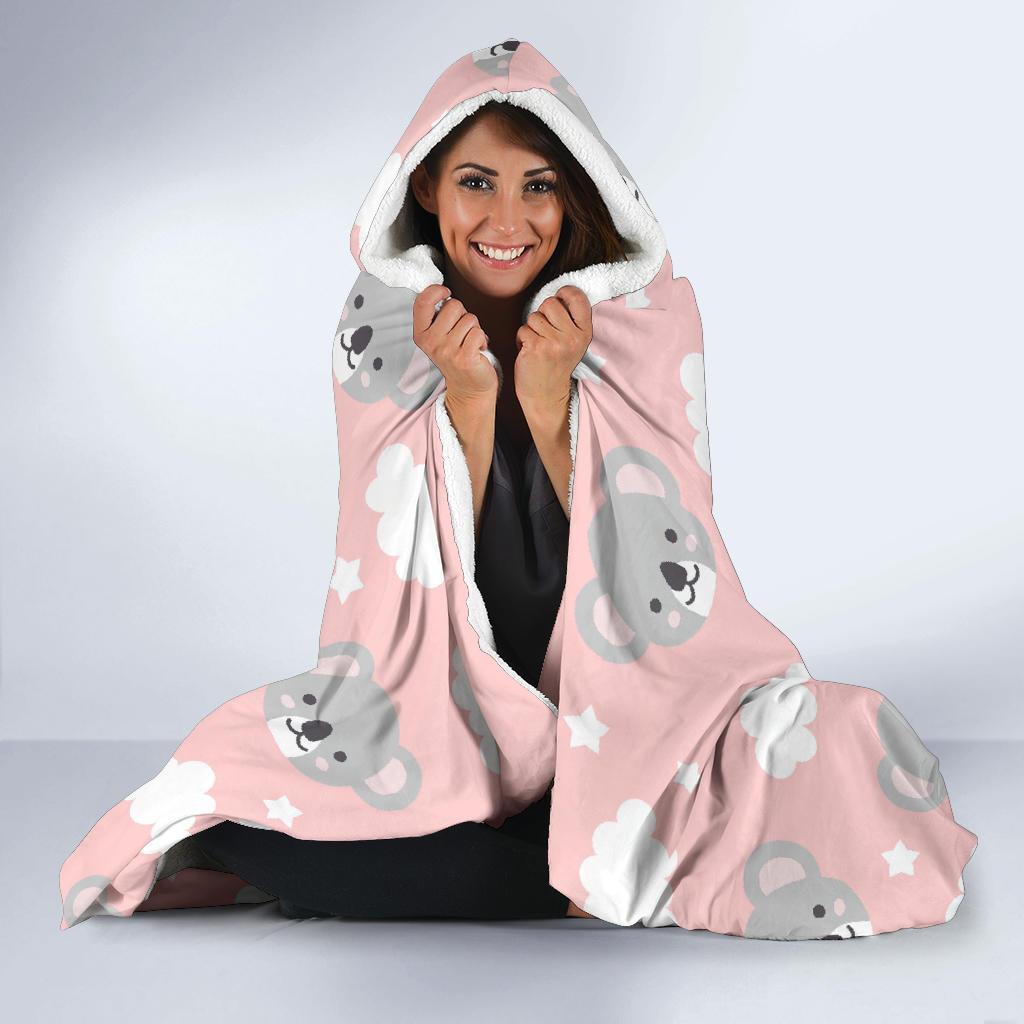 Pink Koala Pattern Print Hooded Blanket-grizzshop