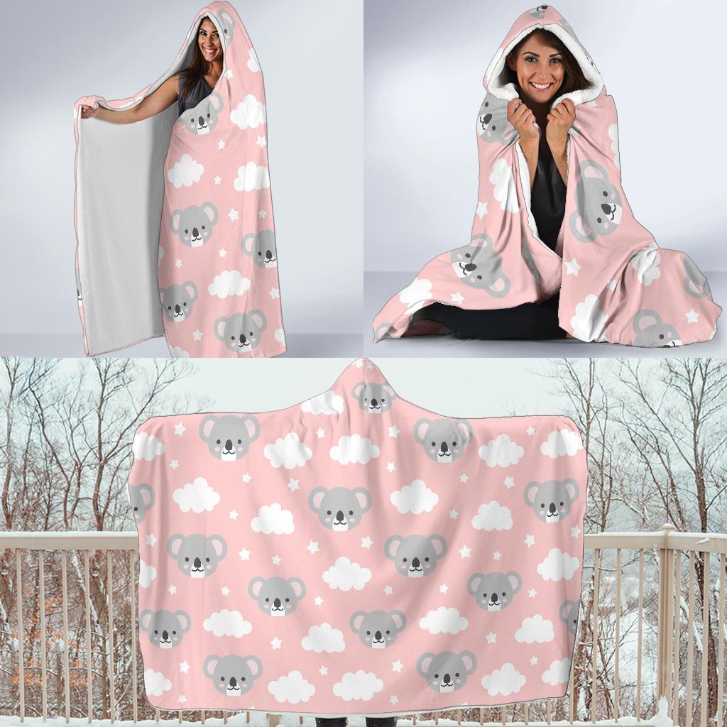 Pink Koala Pattern Print Hooded Blanket-grizzshop