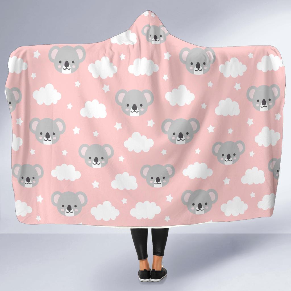 Pink Koala Pattern Print Hooded Blanket-grizzshop