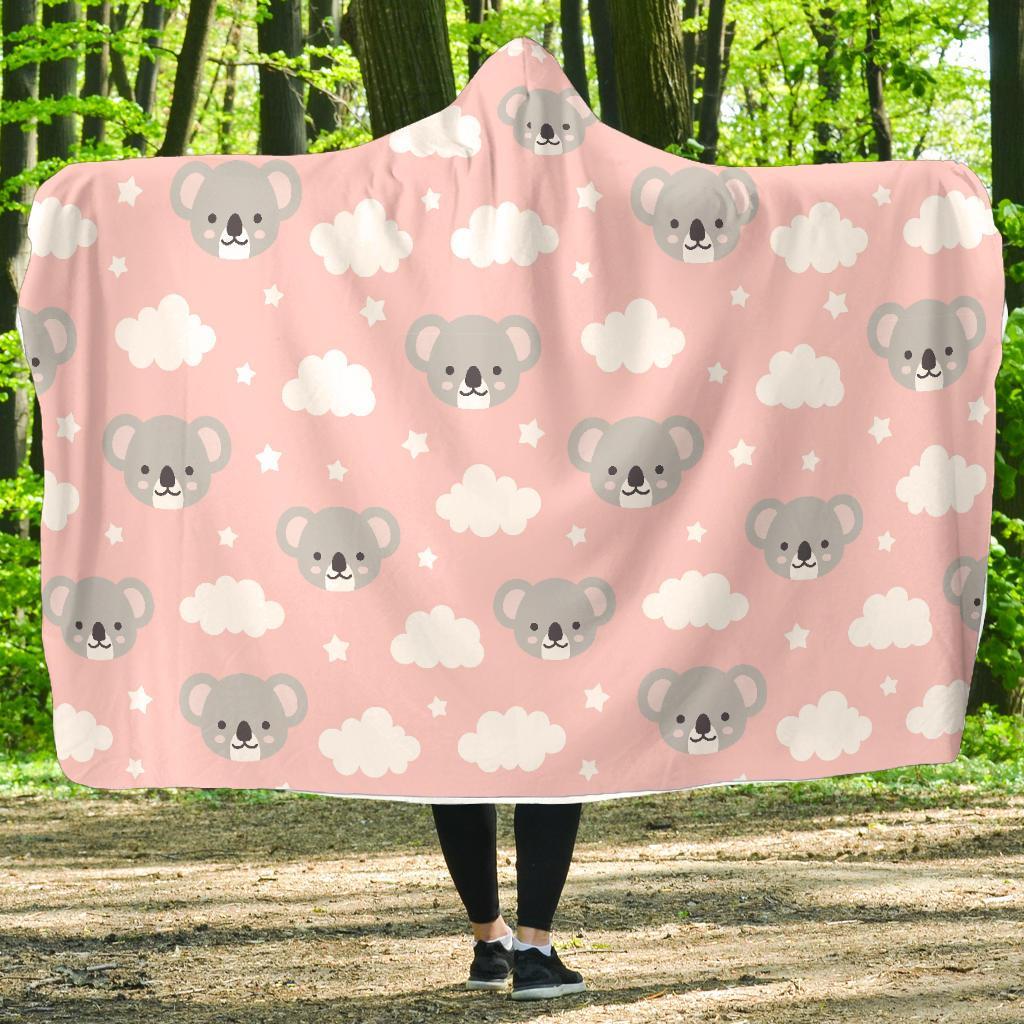 Pink Koala Pattern Print Hooded Blanket-grizzshop