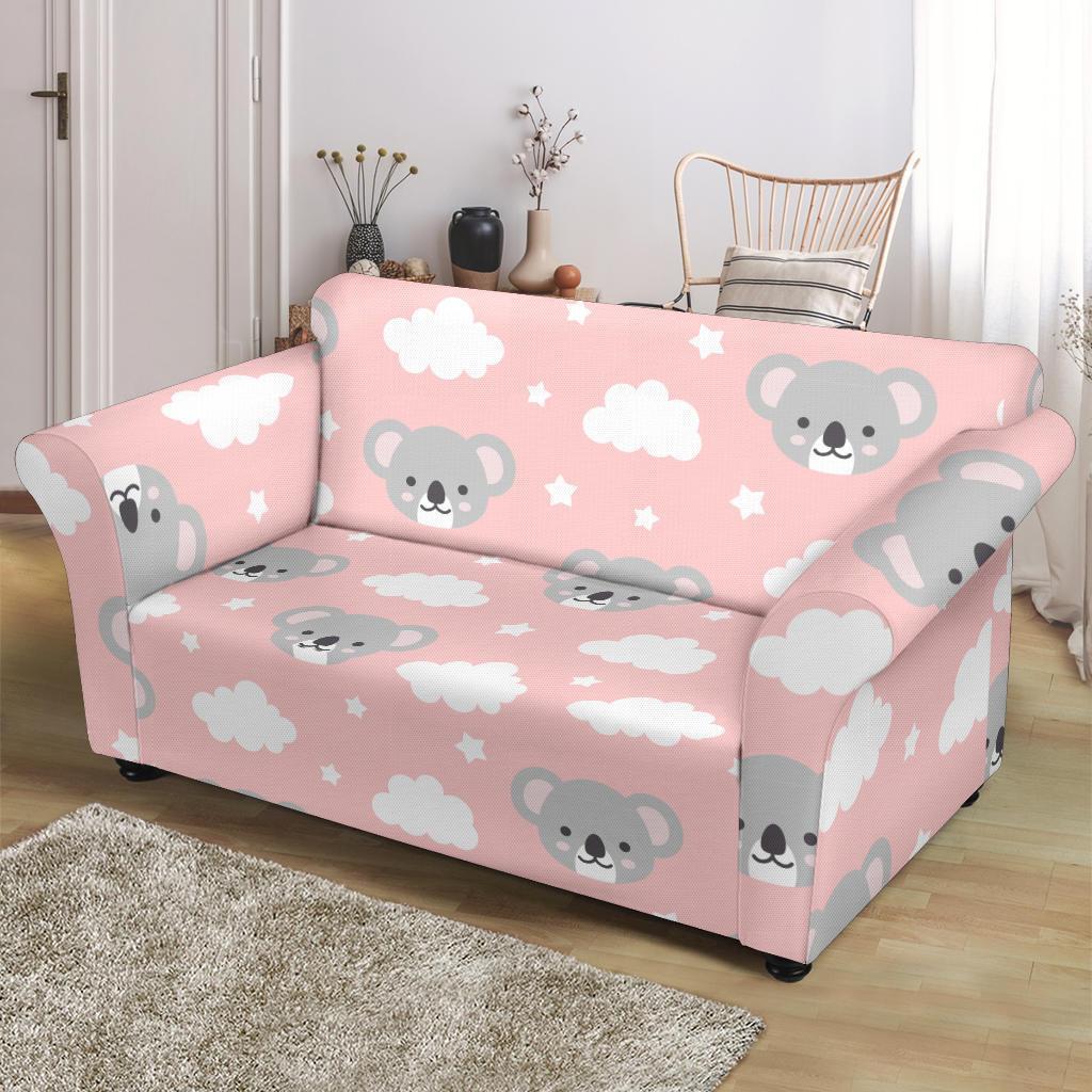 Pink Koala Pattern Print Loveseat Cover-grizzshop