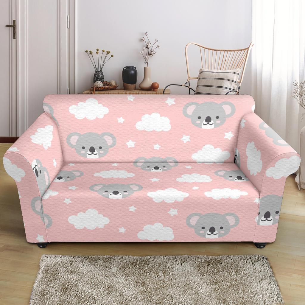 Pink Koala Pattern Print Loveseat Cover-grizzshop