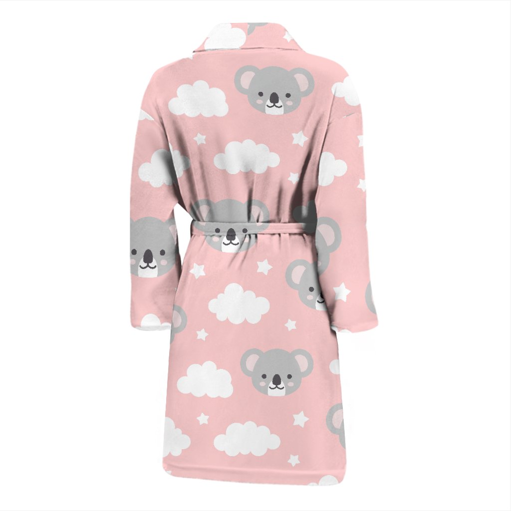 Pink Koala Pattern Print Men Long Robe-grizzshop
