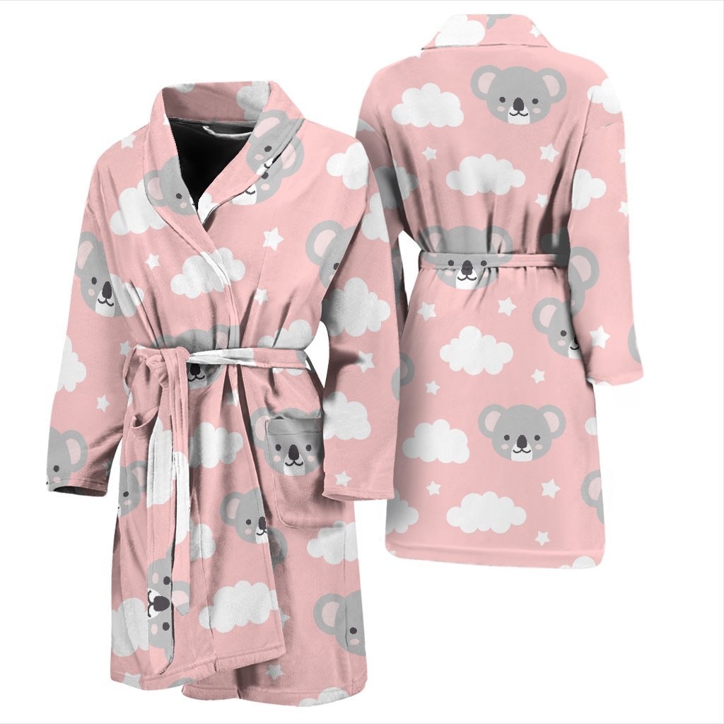 Pink Koala Pattern Print Men Long Robe-grizzshop