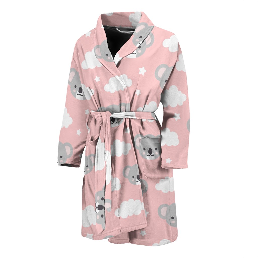 Pink Koala Pattern Print Men Long Robe-grizzshop