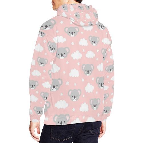 Pink Koala Pattern Print Men Pullover Hoodie-grizzshop