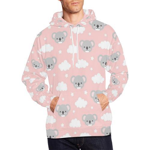 Pink Koala Pattern Print Men Pullover Hoodie-grizzshop