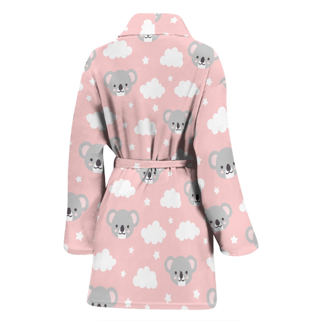 Pink Koala Pattern Print Women Long Robe-grizzshop