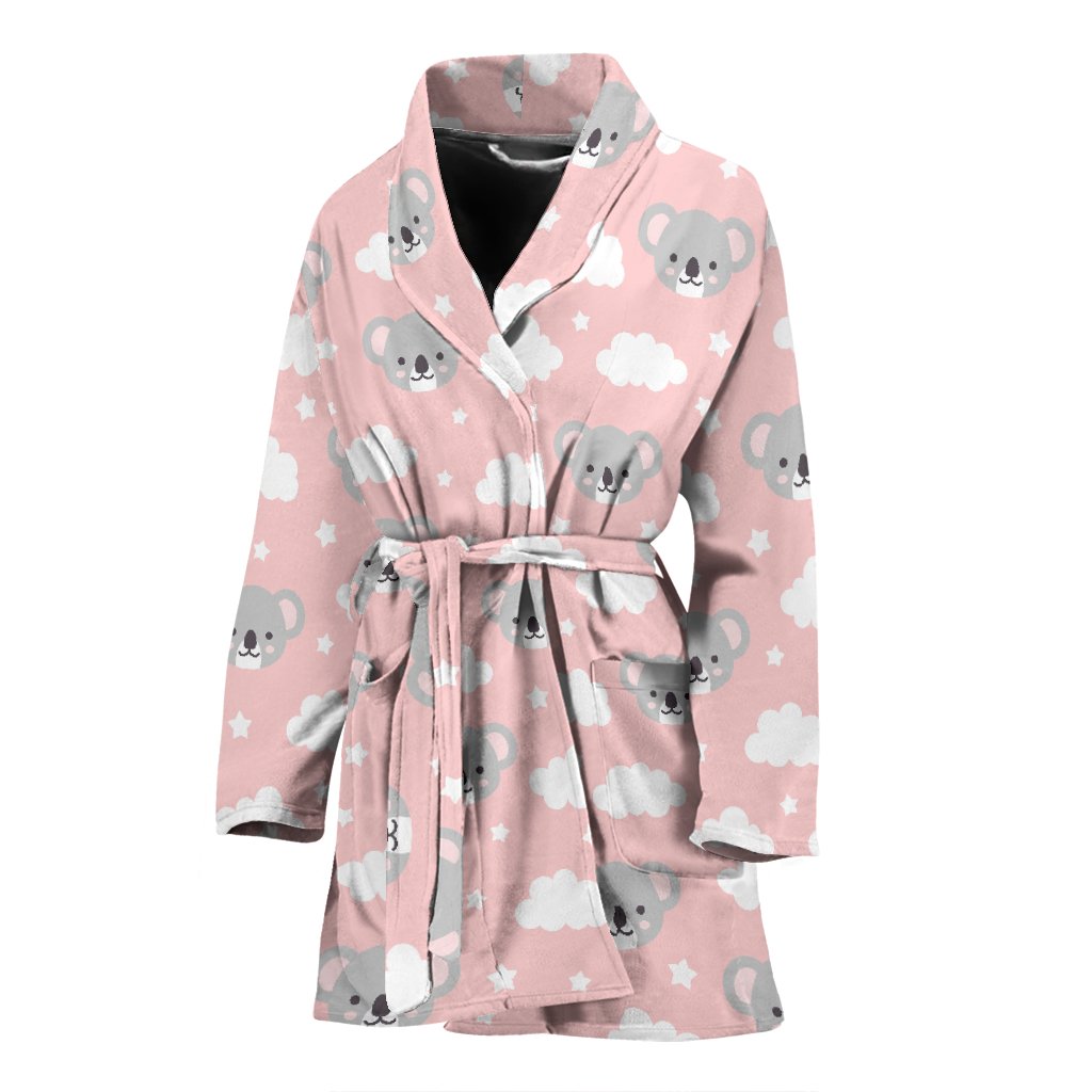 Pink Koala Pattern Print Women Long Robe-grizzshop