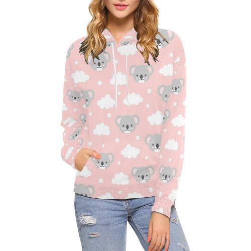 Pink Koala Pattern Print Women Pullover Hoodie-grizzshop