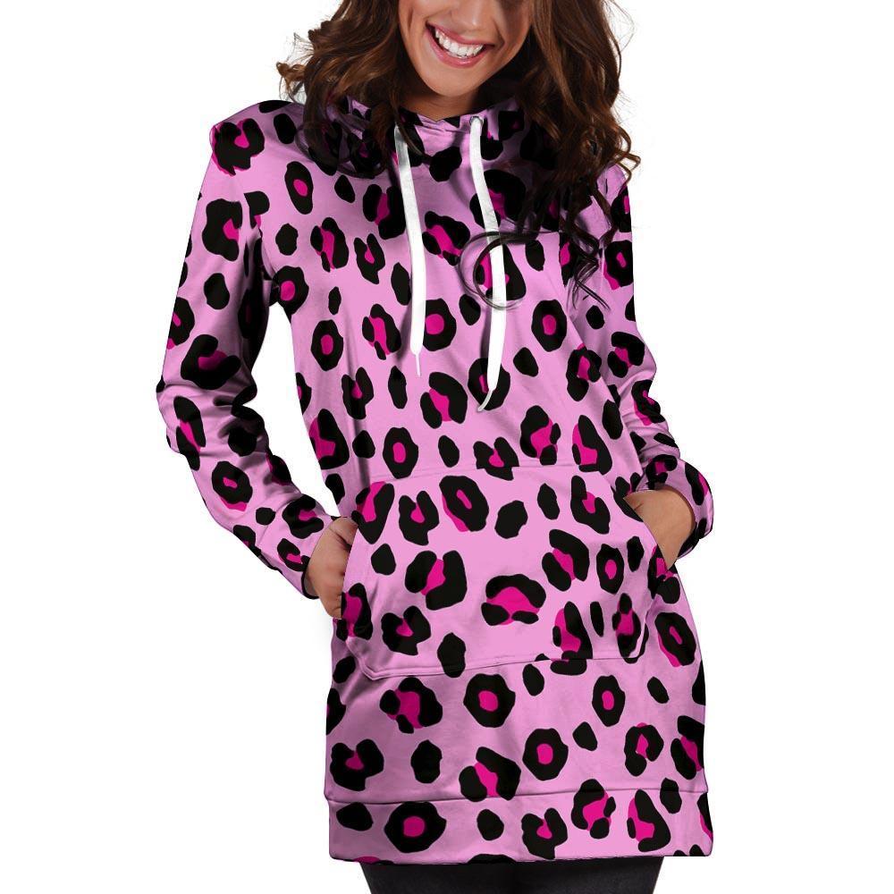 Pink Leopard Hoodie Dress-grizzshop