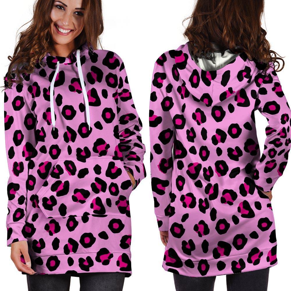 Pink Leopard Hoodie Dress-grizzshop
