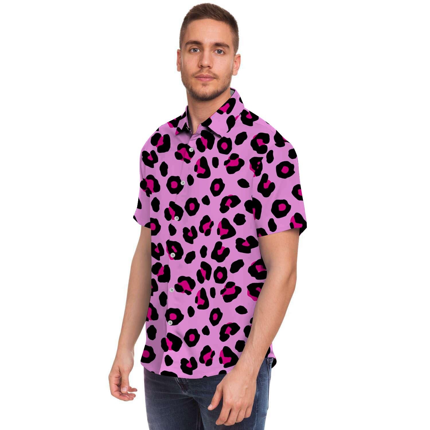 Pink Leopard Men's Short Sleeve Shirt-grizzshop
