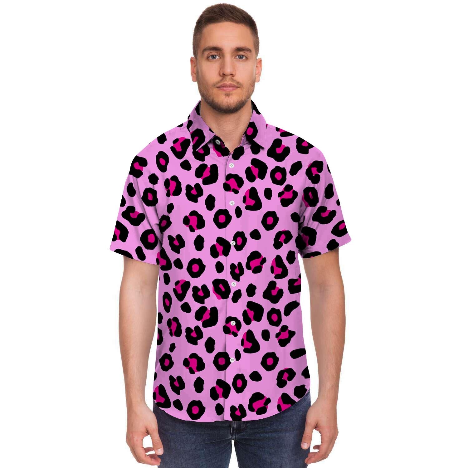 Pink Leopard Men's Short Sleeve Shirt-grizzshop