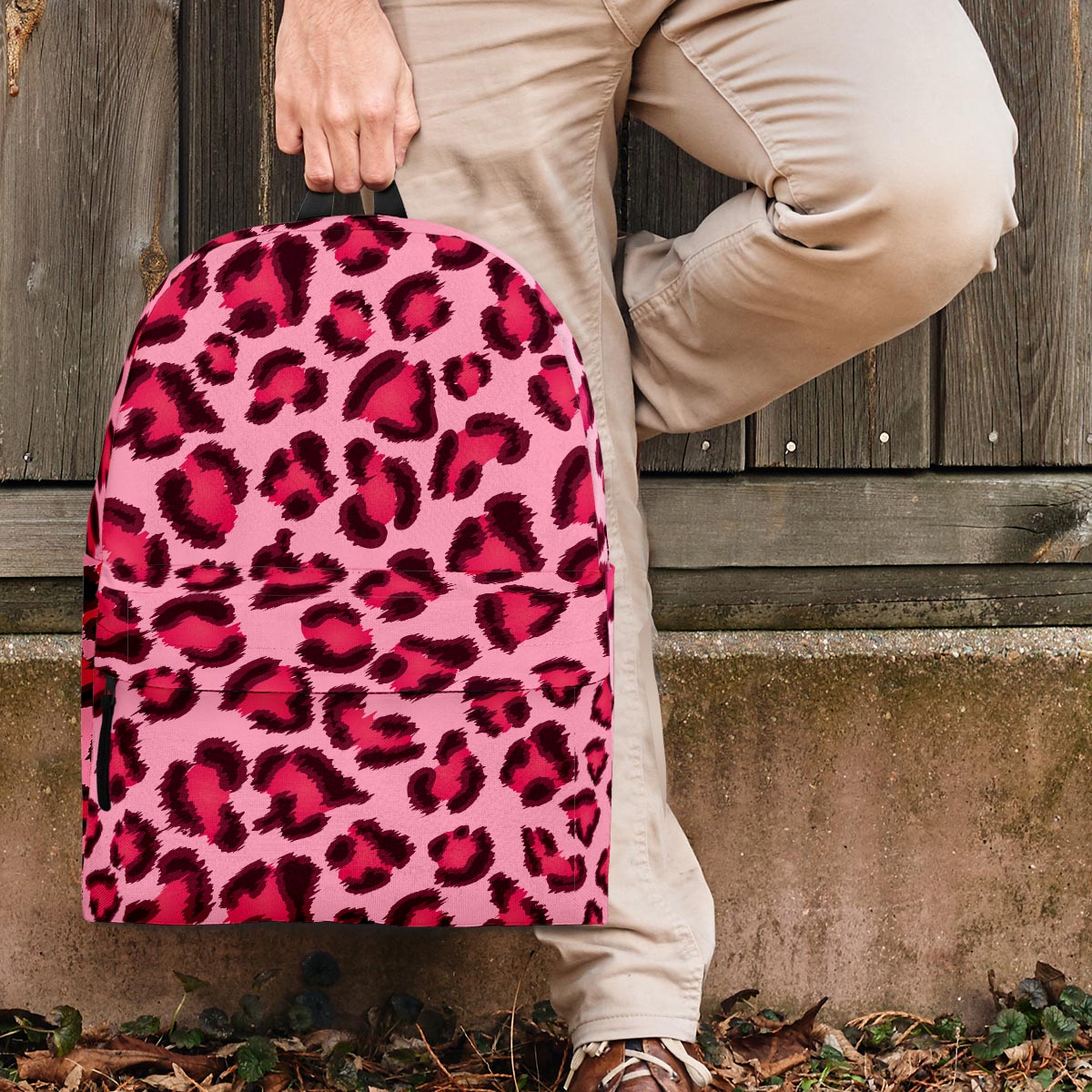 Pink Leopard Print Backpack-grizzshop