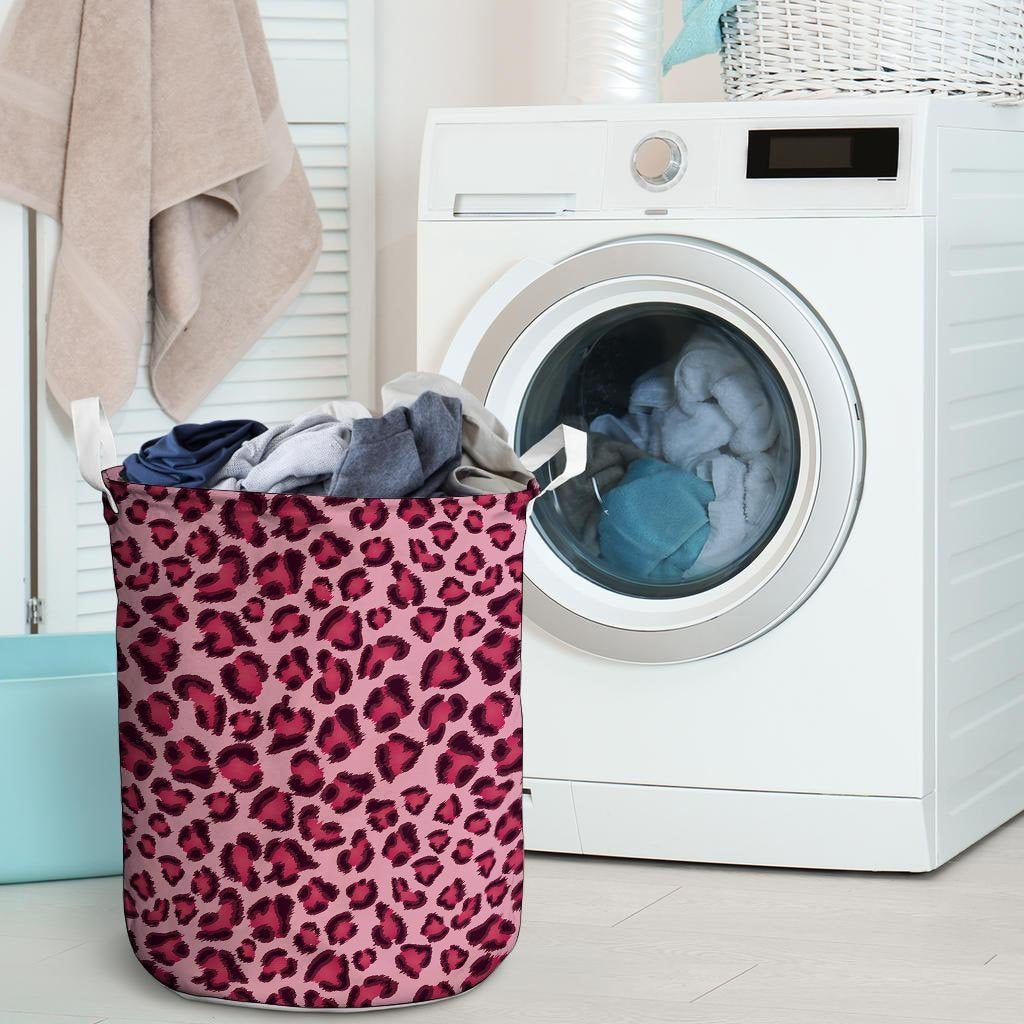 Pink Leopard Print Laundry Basket-grizzshop