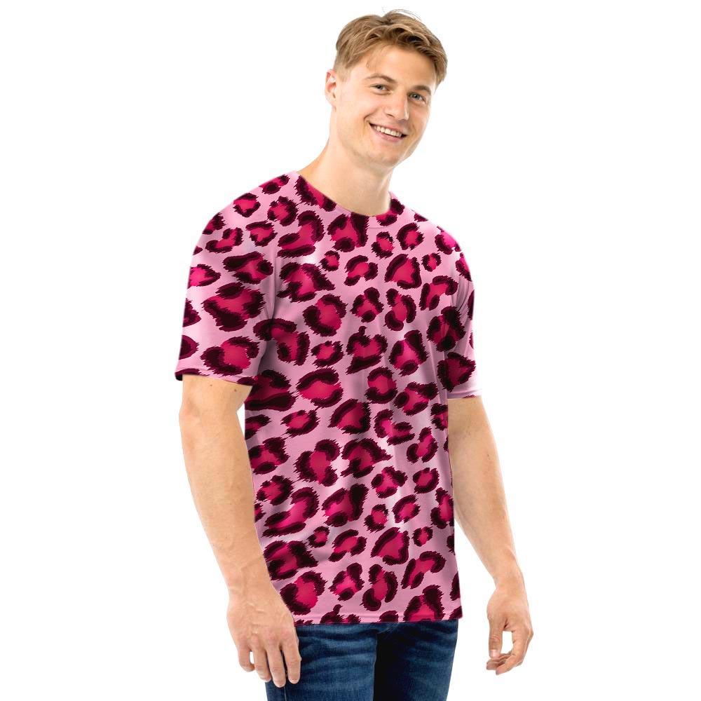 Pink Leopard Print Men T Shirt-grizzshop