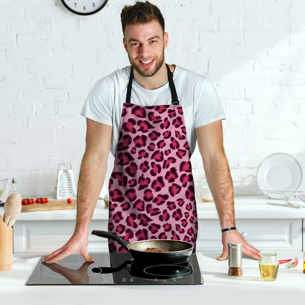 Pink Leopard Print Men's Apron-grizzshop