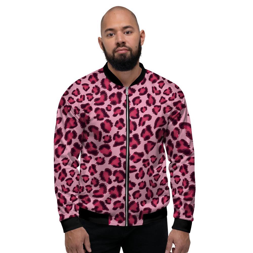 Pink Leopard Print Men's Bomber Jacket-grizzshop