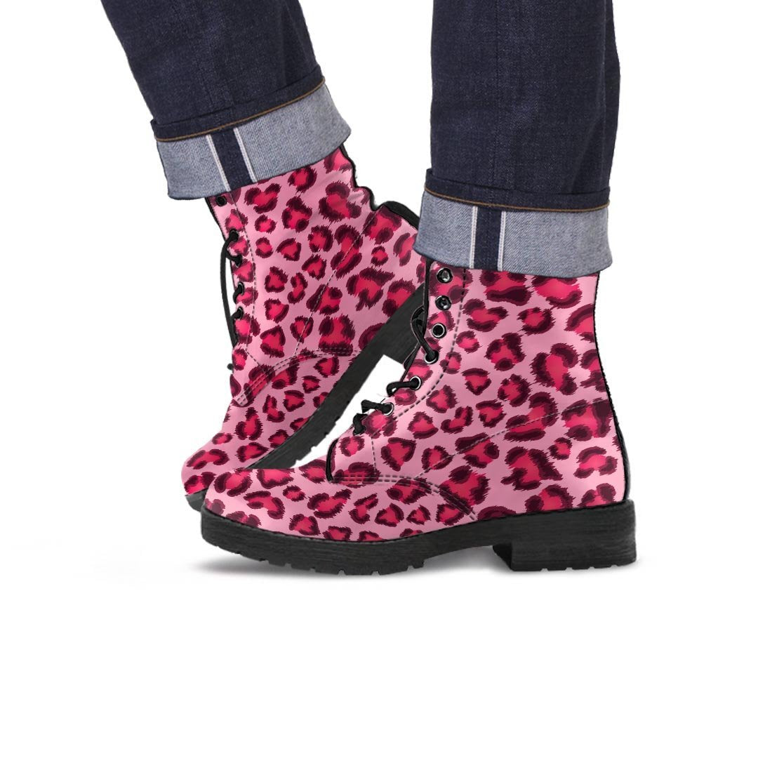 Pink Leopard Print Men's Boots-grizzshop