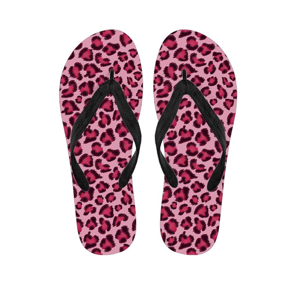 Pink Leopard Print Men's Flip Flops-grizzshop