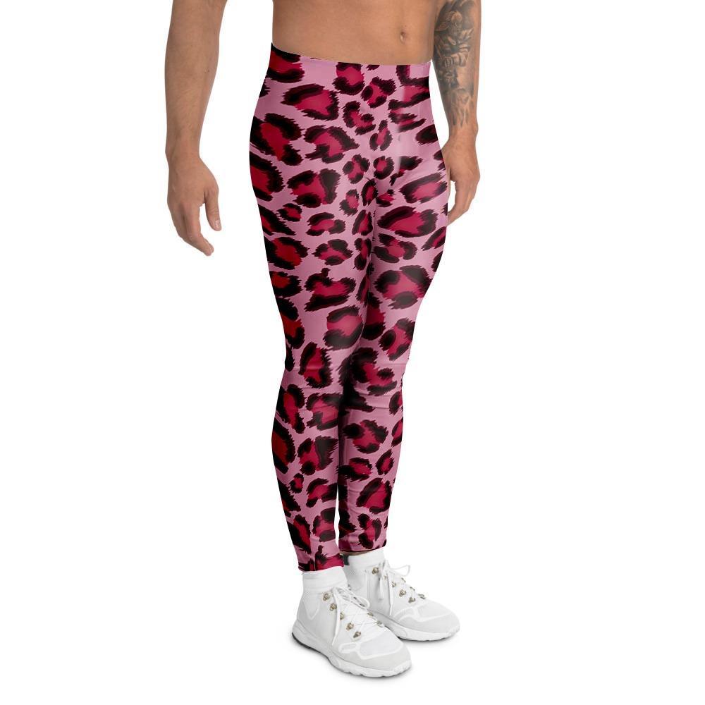 Pink Leopard Print Men's Leggings-grizzshop