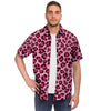 Pink Leopard Print Men's Short Sleeve Shirt-grizzshop