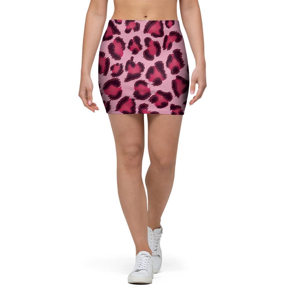 Pink Leopard Print Mini Skirt-grizzshop