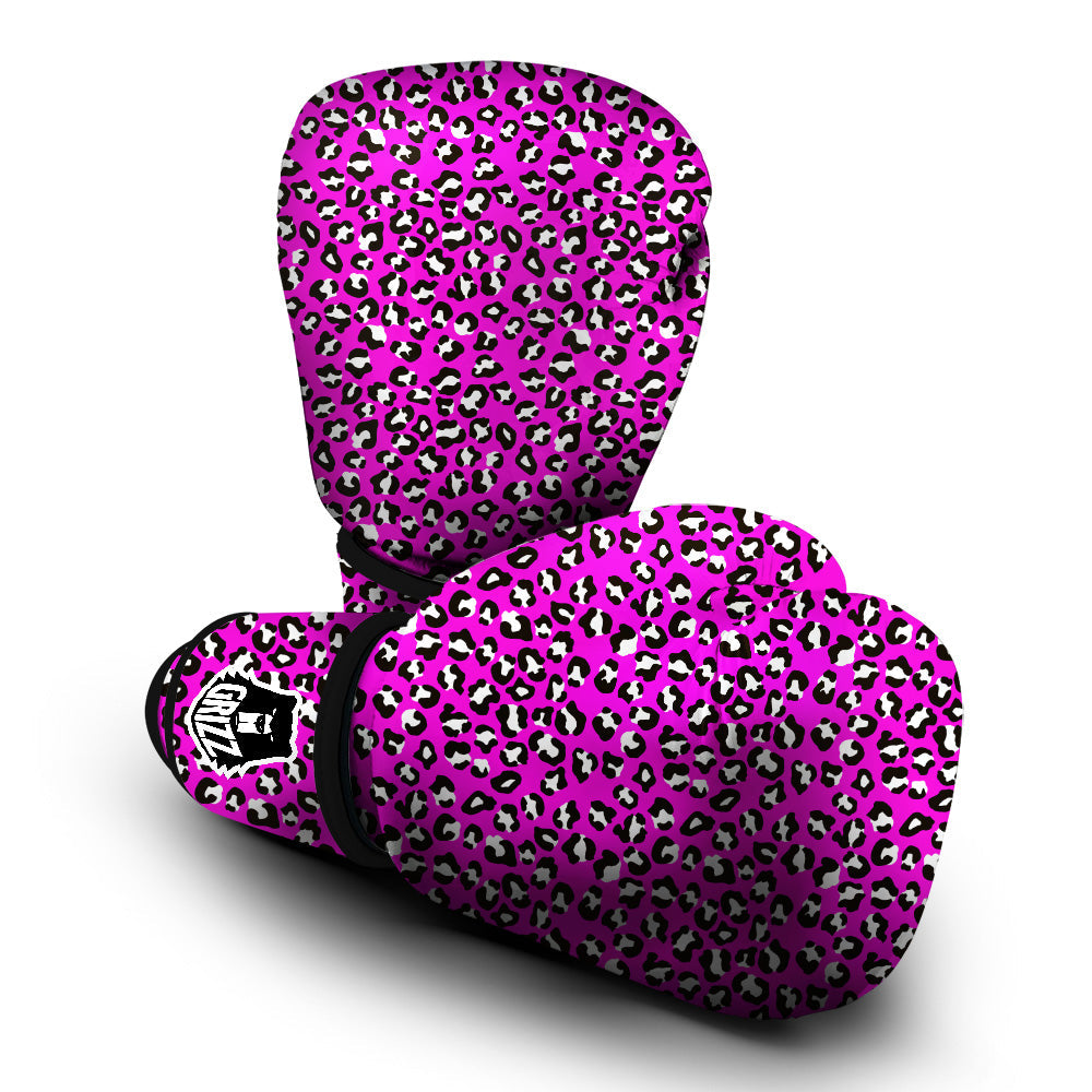 Pink Leopard Print Pattern Boxing Gloves-grizzshop