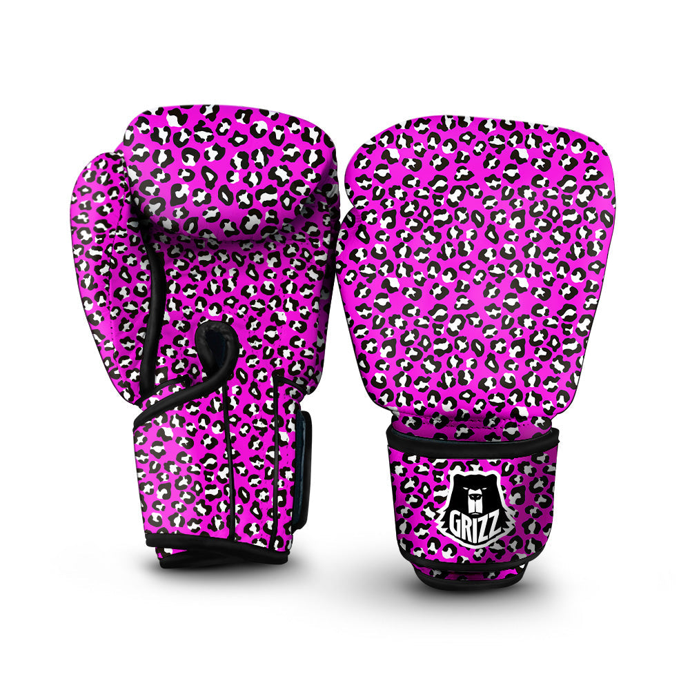 Pink Leopard Print Pattern Boxing Gloves-grizzshop