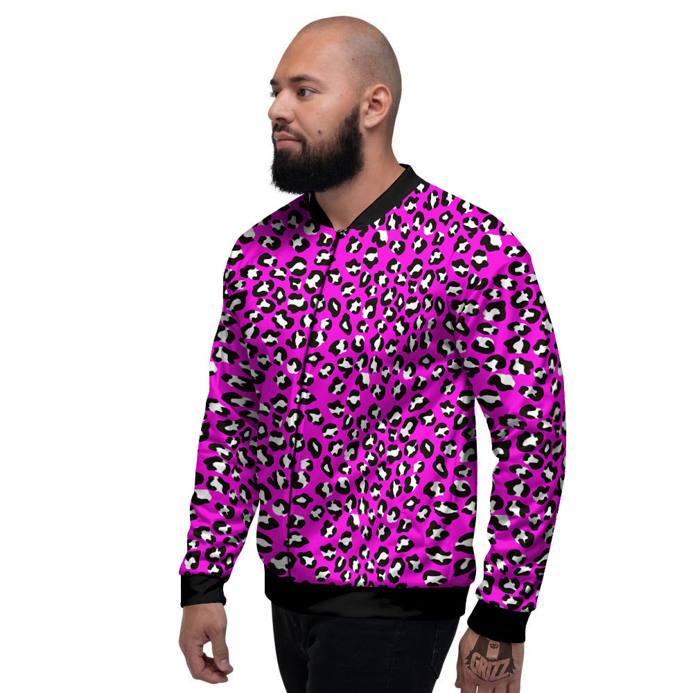 Pink Leopard Print Pattern Men's Bomber Jacket-grizzshop