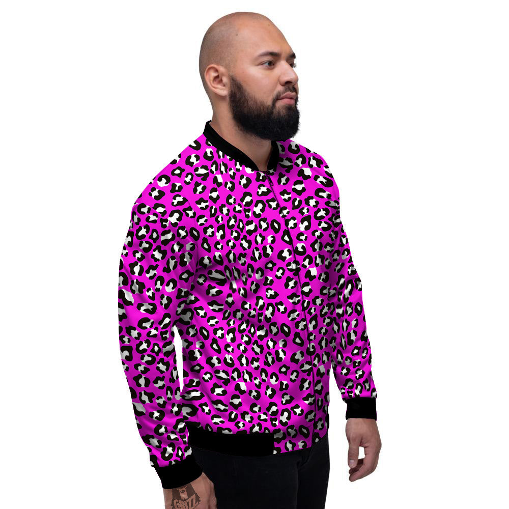 Pink Leopard Print Pattern Men's Bomber Jacket-grizzshop