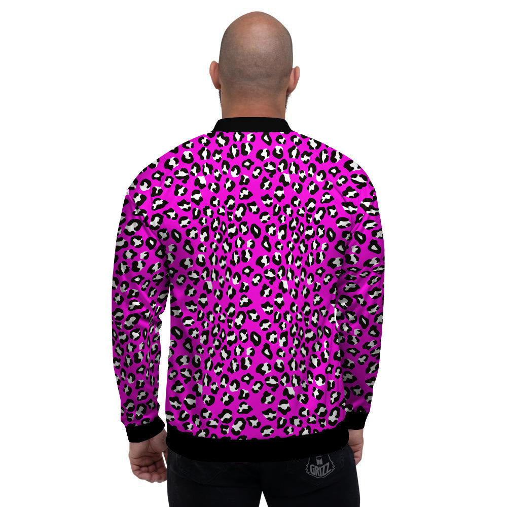 Pink Leopard Print Pattern Men's Bomber Jacket-grizzshop