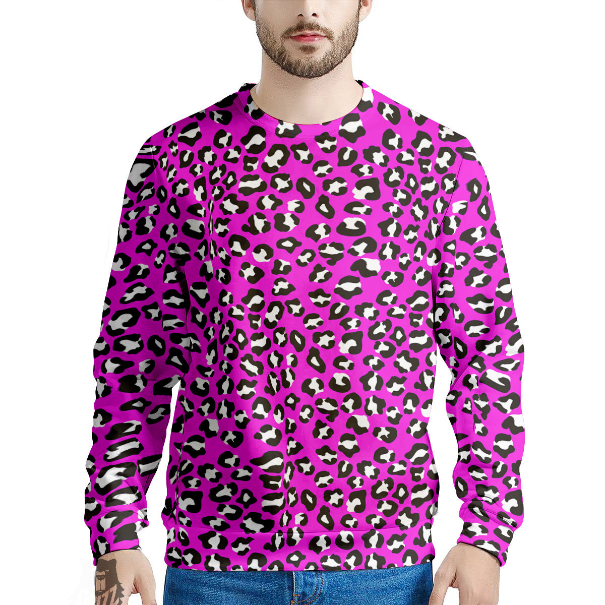 Pink Leopard Print Pattern Men's Sweatshirt-grizzshop