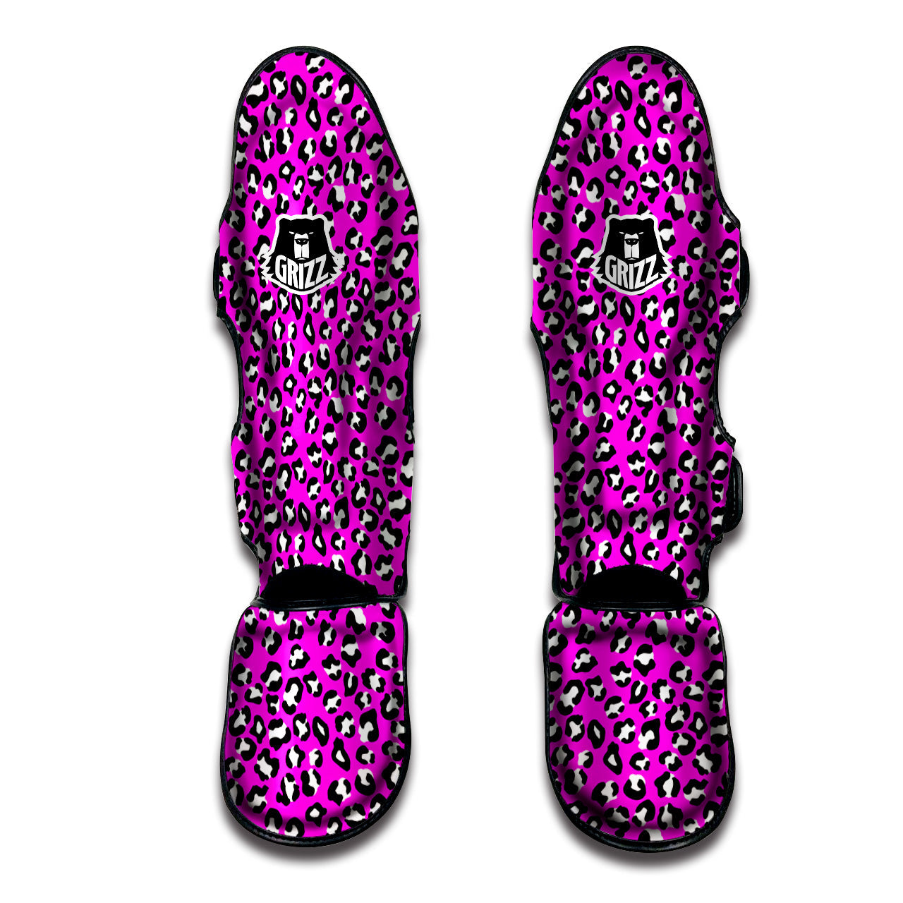 Pink Leopard Print Pattern Muay Thai Shin Guards-grizzshop